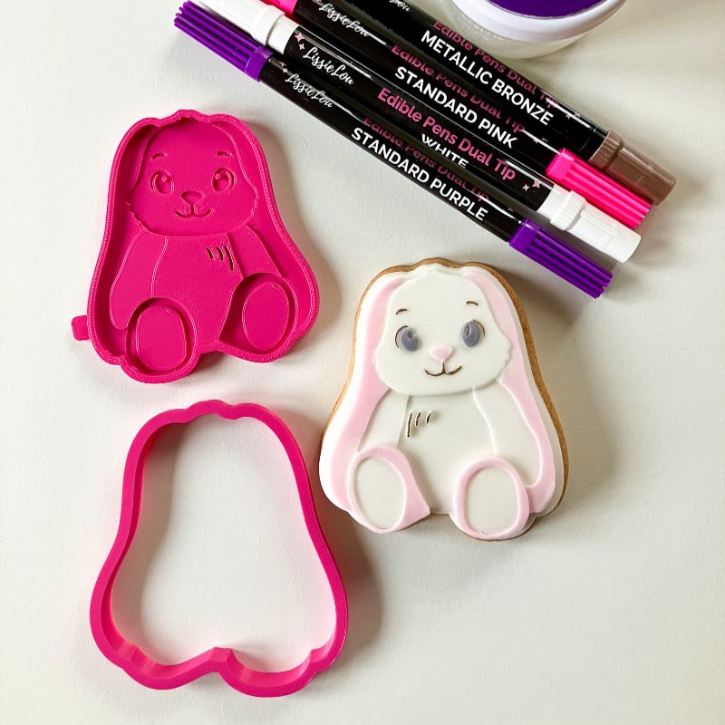 Floppy Eared Teddy Rabbit Easter 3D Cookie Stamp and Cutter - suitable for two tone effect