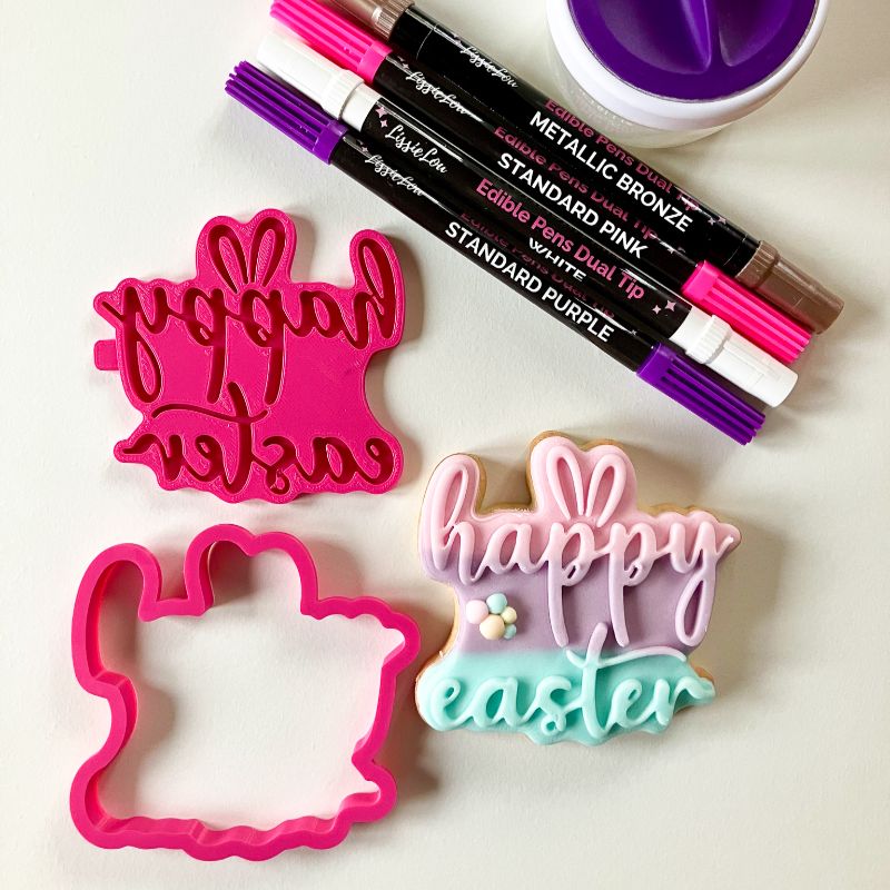 Happy Easter with Floppy Ears 3D Cookie Stamp and Cutter - suitable for two tone effect