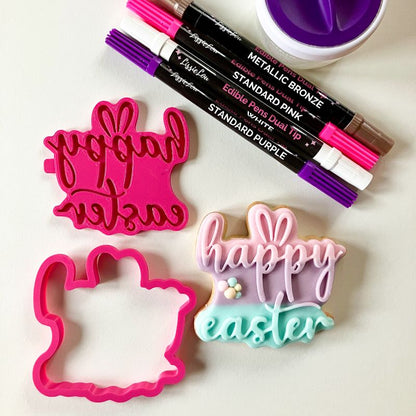Happy Easter with Floppy Ears 3D Cookie Stamp and Cutter - suitable for two tone effect