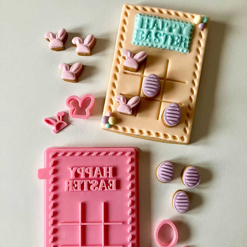 Noughts and Crosses Easter Tic Tac Toe Set Cookie Cutter and Stamp