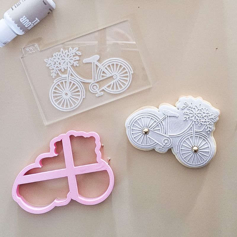 Bicycle with Flowers Floral Cookie Cutter and Embosser