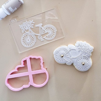 Bicycle with Flowers Floral Cookie Cutter and Embosser