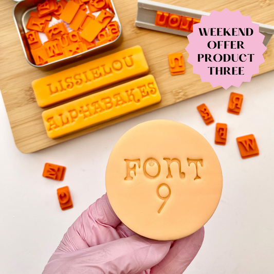 PINK WEEKEND OFFER PRODUCT 3: AlphaBakes Halloween Font 9 Stamp Tiles WITH FREE BAR