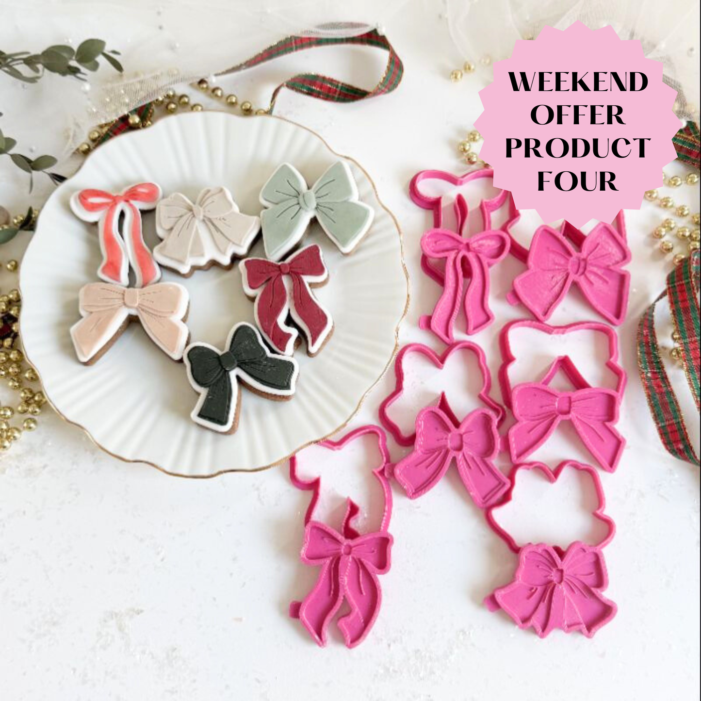 PINK WEEKEND OFFER PRODUCT 4: The Mini Bow Collection – Set of 6 3D Cookie Stamp and Cutter - suitable for two tone effect