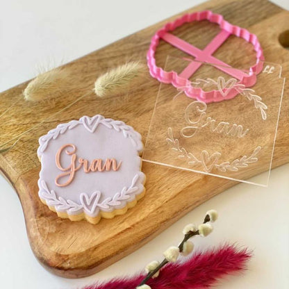 Gran with Heart and Vine Border Mother's Day Cookie Cutter and Embosser