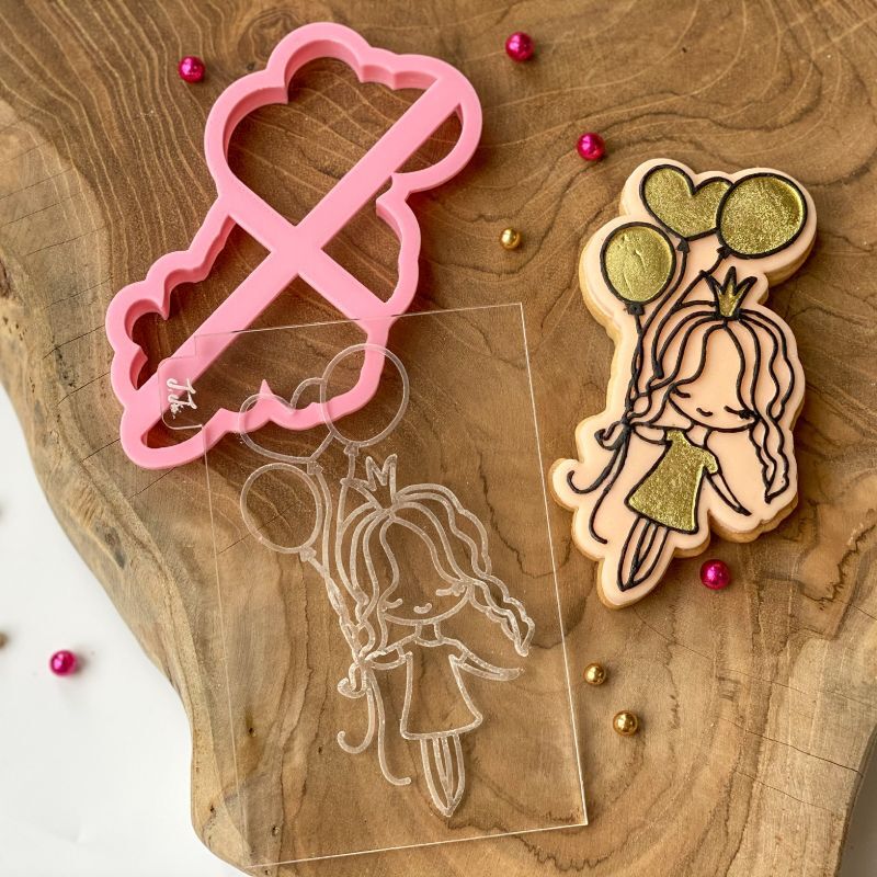 Girl with Balloons Birthday Cookie Cutter and Embosser