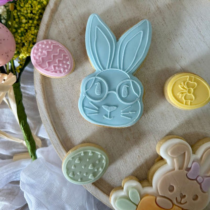 Rabbit with Glasses Easter Cookie Cutter and Embosser