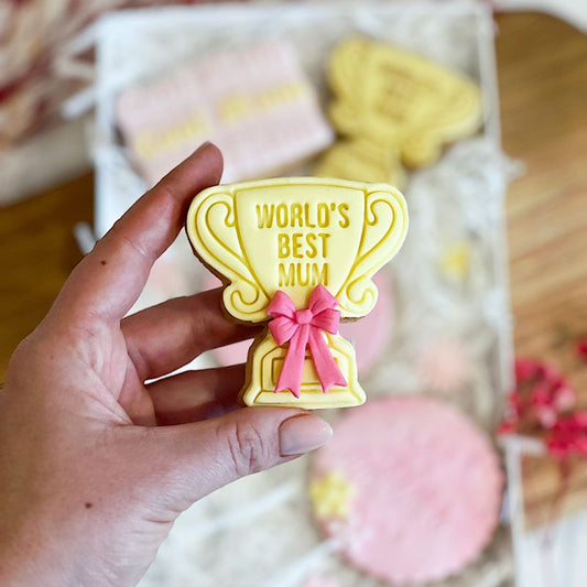 Trophy with Worlds Best Mum Mother's Day Cookie Cutter and Stamp