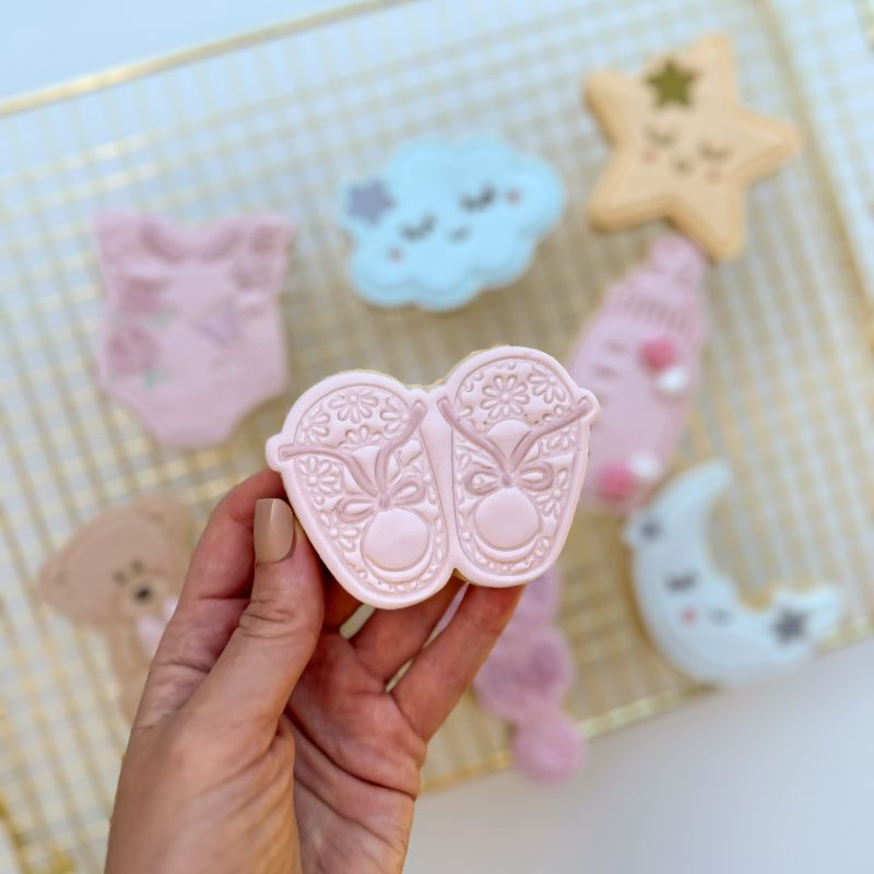 Pretty Flower Baby Booties Baby Shower Cookie Cutter and Stamp