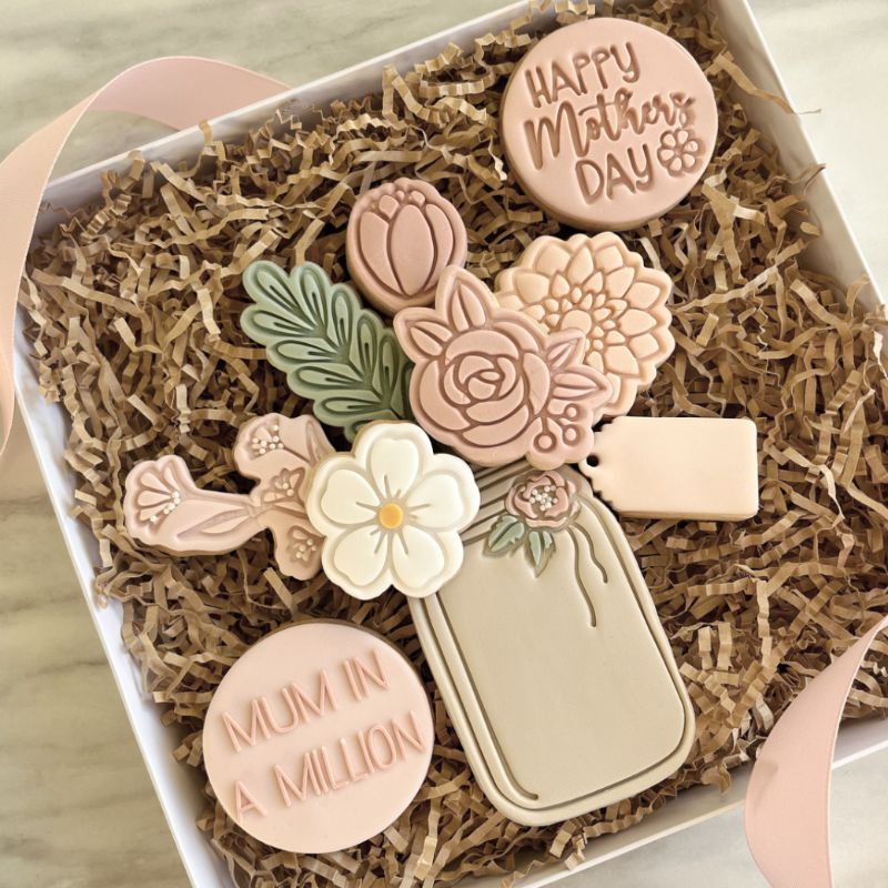 Jar and Flowers Set Mother's Day Cookie Cutter and Stamp