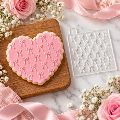 Bow Pattern Cookie Embosser - flat lay with the finished cookie