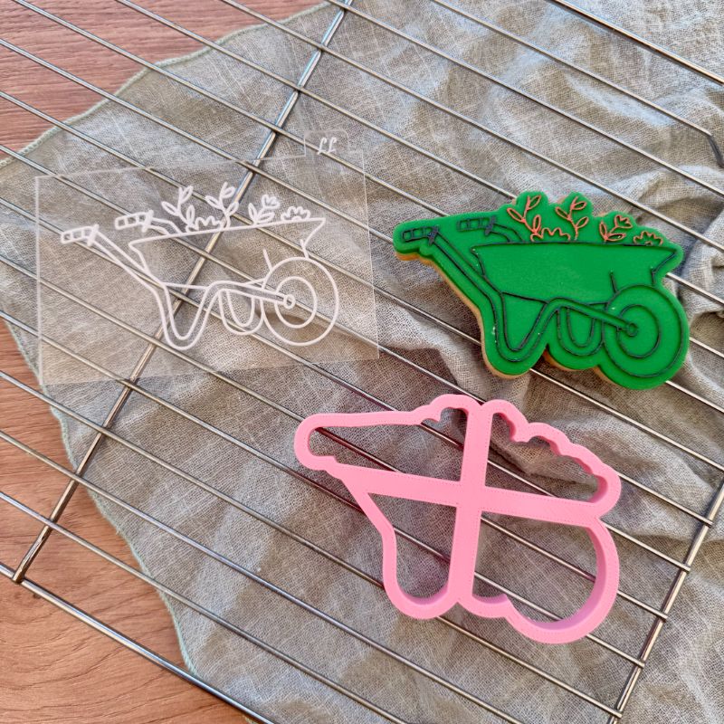 Wheelbarrow with Flowers Father's Day Cookie Cutter and Embosser