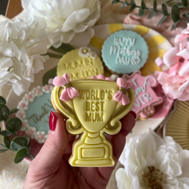 Trophy with World's Best Mum Mother's Day Cookie Cutter and Stamp