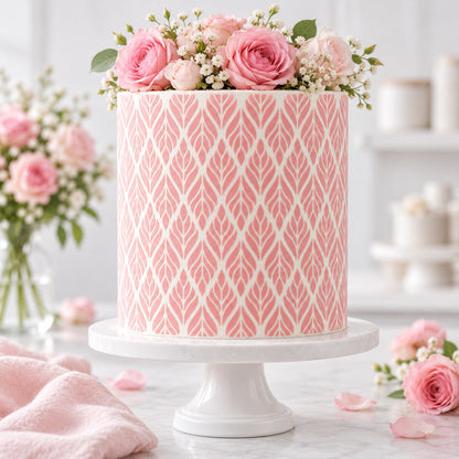 Forever Leaves Cake Stencil - XL Design Size - cake decorated with the stencil design