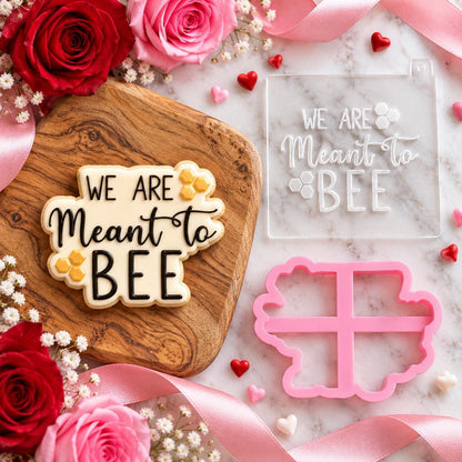 We Are Meant To Bee Valentine's Cookie Cutter and Embosser - flat lay with the finished cookie