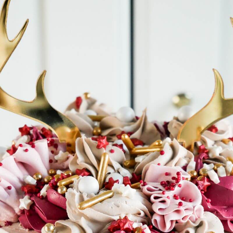 BULK Modern Rudolph Antler Set Christmas Cake Topper Premium 3mm Acrylic - Mirror Gold and Red