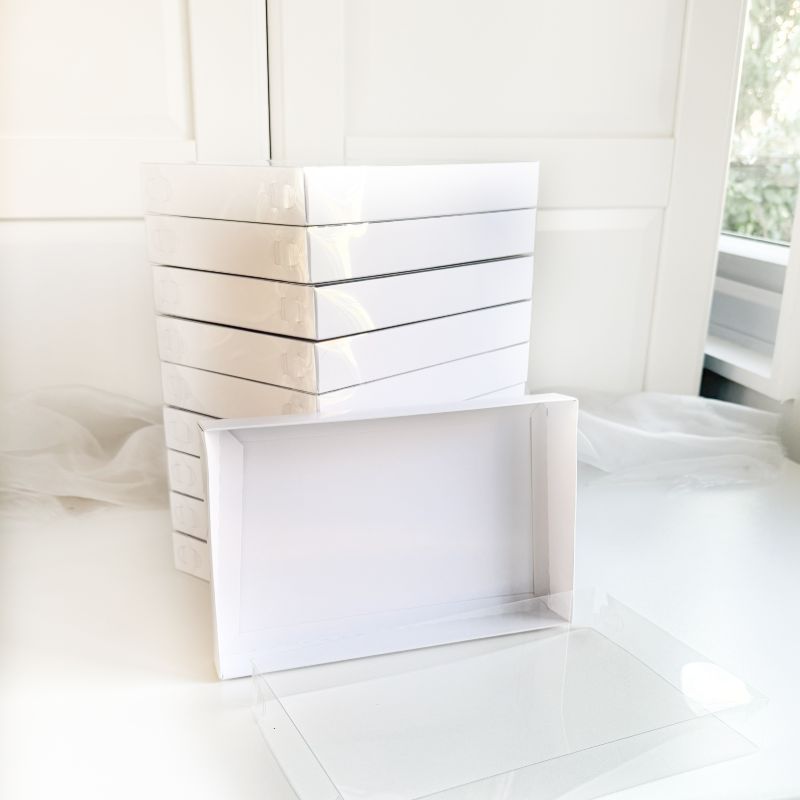 White Cookie Boxes with Clear Lid - 240mm x 155mm x 30mm