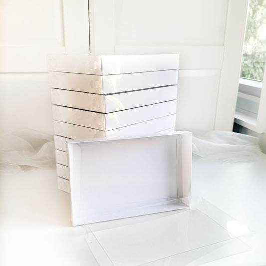 White Cookie Boxes with Clear Lid - 240mm x 155mm x 30mm