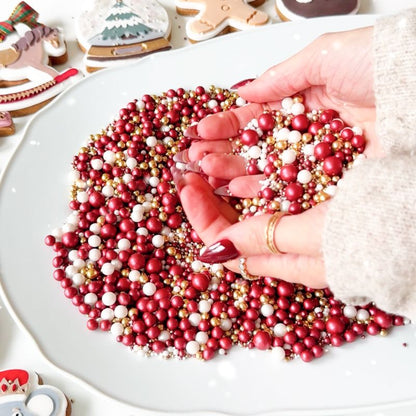 Winter Glow Pearl Wine, Gold and White Bright Shine Ball Sprinkles - Mixed Sizes