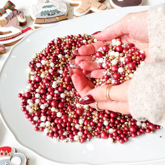 Winter Glow Pearl Wine, Gold and White Bright Shine Ball Sprinkles - Mixed Sizes