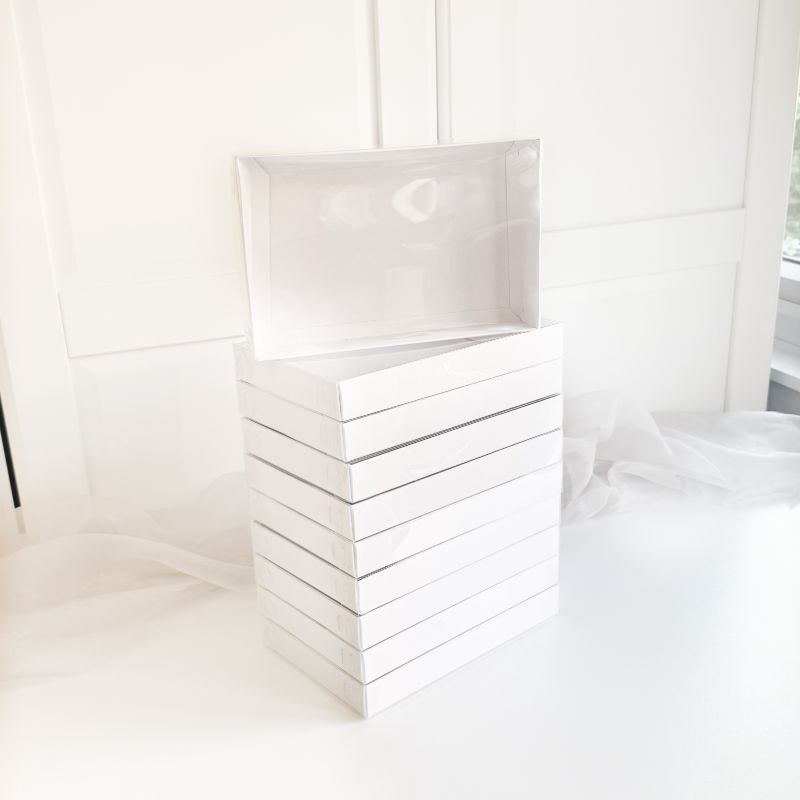 White Cookie Boxes with Clear Lid - 240mm x 155mm x 30mm