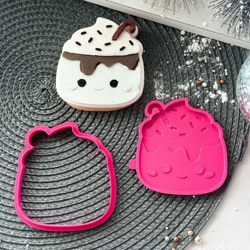 Huggable Hot Chocolate Mug 3D Cookie Stamp and Cutter - suitable for two tone effect