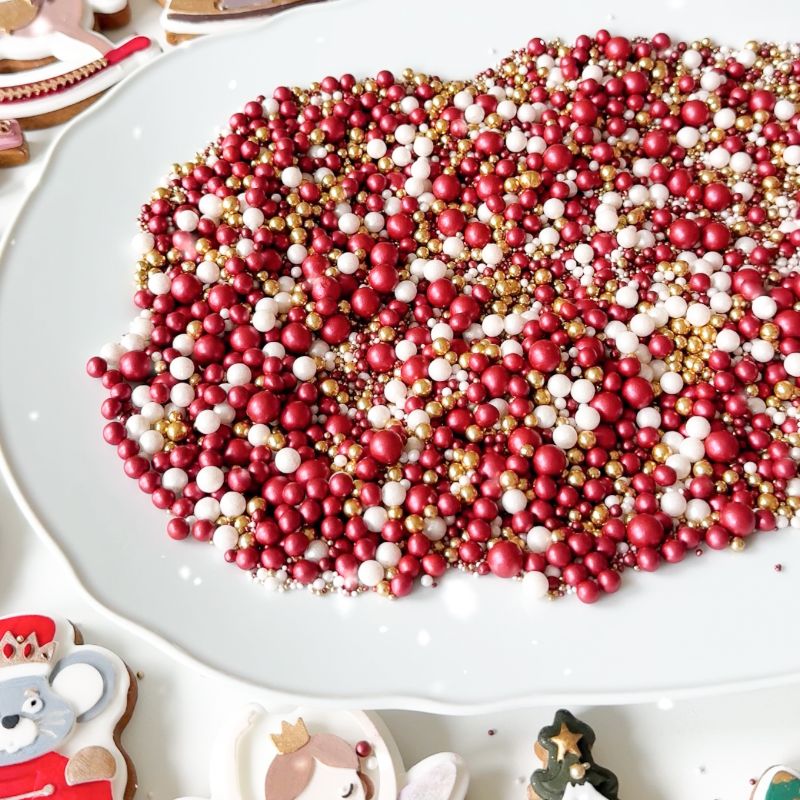 Winter Glow Pearl Wine, Gold and White Bright Shine Ball Sprinkles - Mixed Sizes