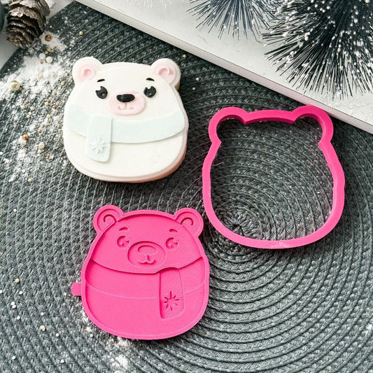 Huggable Polar Bear 3D Cookie Stamp and Cutter - suitable for two tone effect