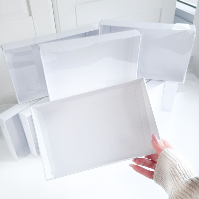 White Cookie Boxes with Clear Lid - 240mm x 155mm x 30mm