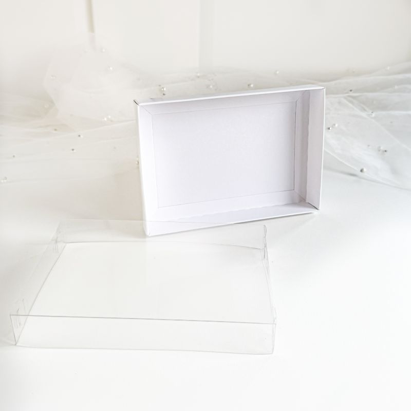 White C6 Rectangle Cookie Boxes with Clear Lid - 165mm x 115mm x 26mm