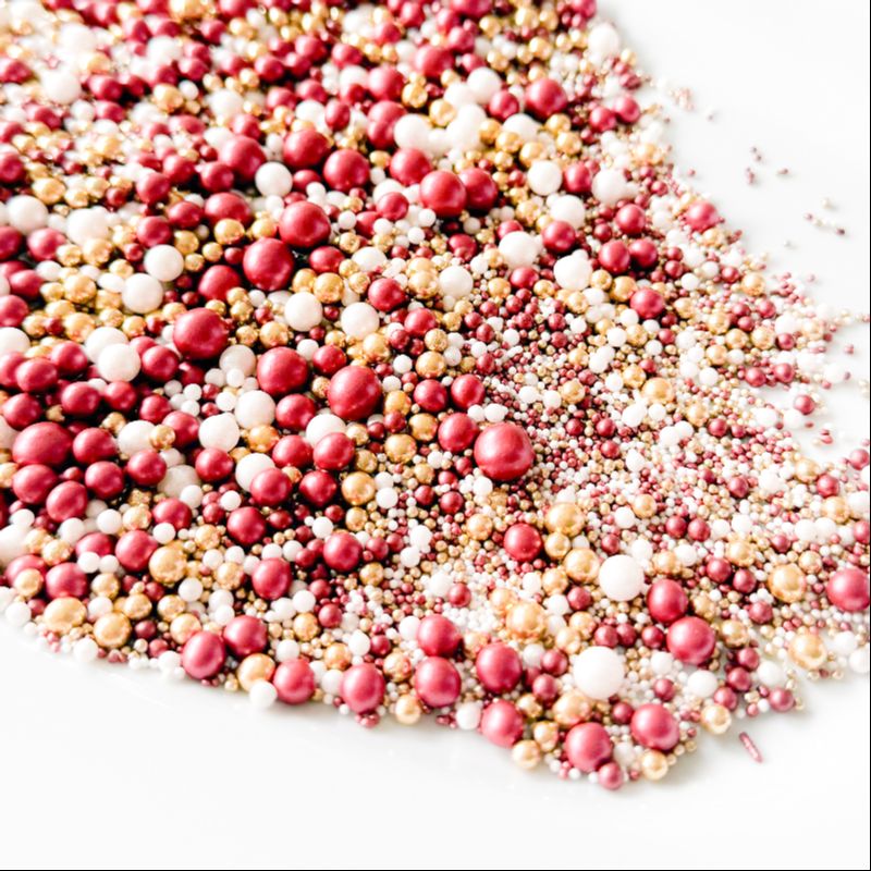 Winter Glow Pearl Wine, Gold and White Bright Shine Ball Sprinkles - Mixed Sizes