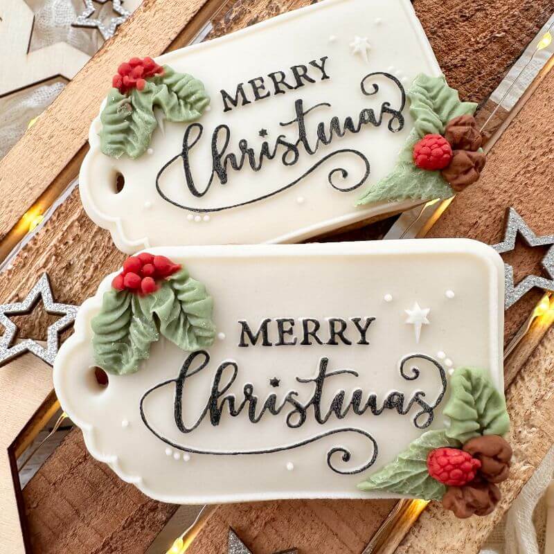 Sparkle Merry Christmas Tag Cookie Embosser and Cutter