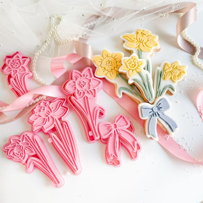 Daffodil Bouquet Flower Set Easter Spring Cookie Cutters & Stamps