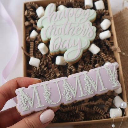 Mummy in Floral Font Mother's Day Cookie Cutter and Embosser