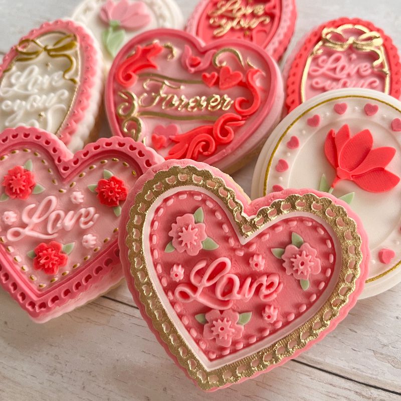 Heart “Love” Plaque Valentine's 3D Cookie Stamp and Cutter by Bakes+Whimsy