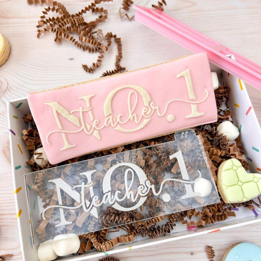 No. 1 Teacher in Verity Font Teacher Cookie Cutter and Embosser 