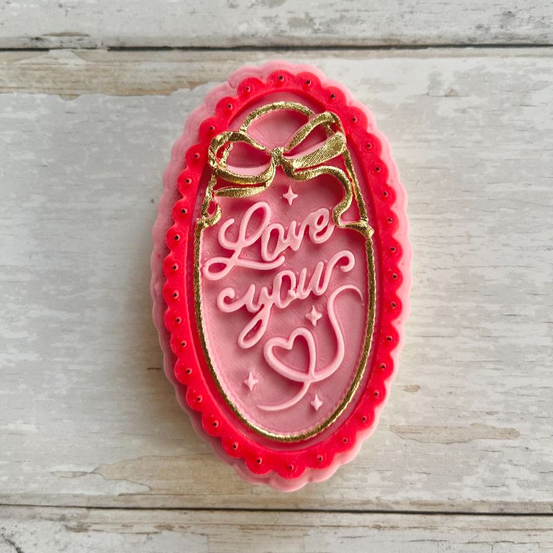 Oval “Love You” Plaque Valentine's 3D Cookie Stamp and Cutter by Bakes+Whimsy
