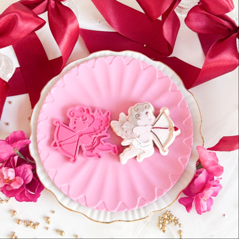 Cute Cupid Valentine's 3D Cookie Stamp and Cutter - suitable for two tone effect