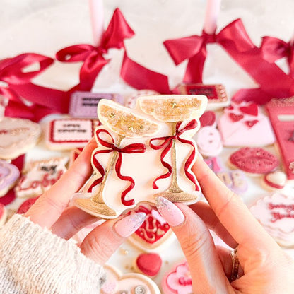 Elegant Bow Cocktail Glasses Valentine's 3D Cookie Stamp and Cutter - suitable for two tone effect