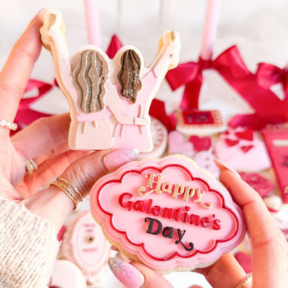 Happy Galentine's Day Scallop Plaque 3D Cookie Stamp and Cutter - suitable for two tone effect