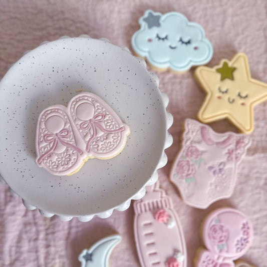 Pretty Flower Baby Booties Baby Shower Cookie Cutter and Stamp