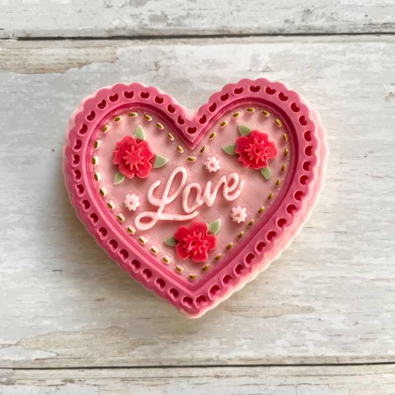Heart “Love” Plaque Valentine's 3D Cookie Stamp and Cutter by Bakes+Whimsy