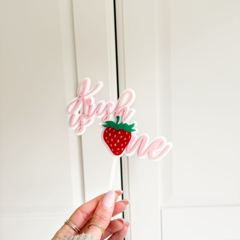 Krish Font with Strawberry Double Layer Cake Topper or Motif 