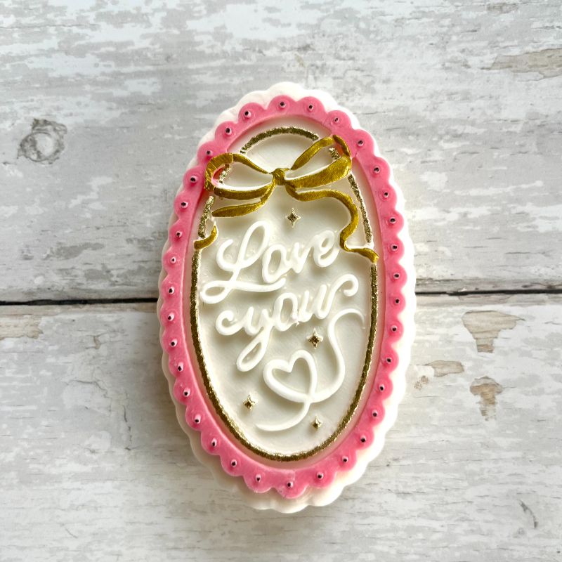 Oval “Love You” Plaque Valentine's 3D Cookie Stamp and Cutter by Bakes+Whimsy