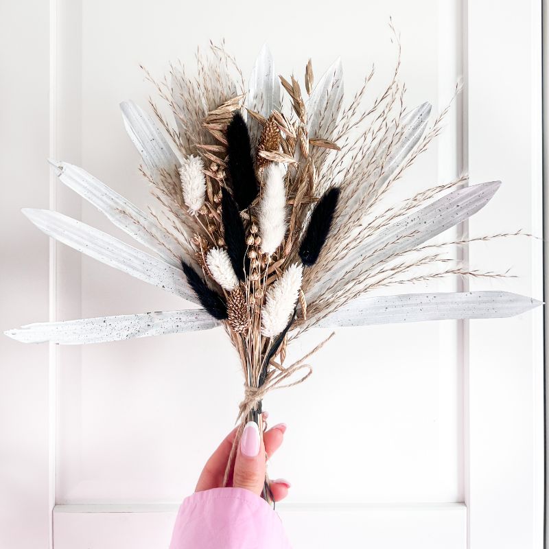 Sun Palm Fan Dried Flower Set - Silver, White, Gold and Black