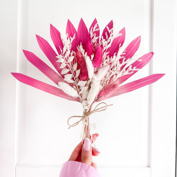 Sun Palm Fan Dried Flower Set - Hot Pink and Neutrals