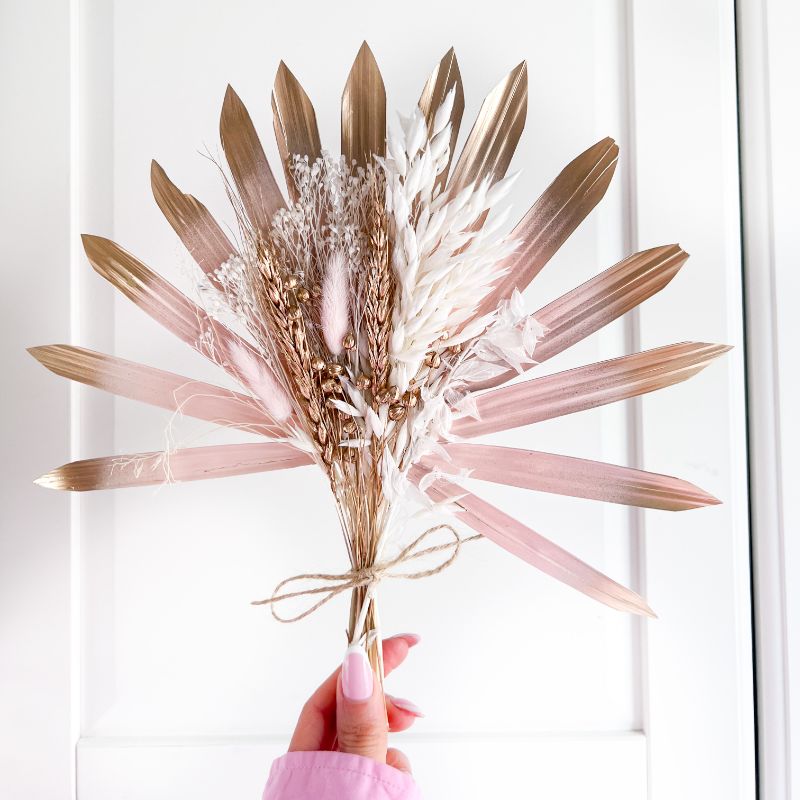 Sun Palm Fan Dried Flower Set - Gold, Light Pink and Neutrals