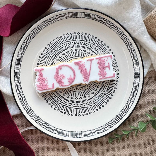 Love in Floral Font Valentine's Cookie Cutter and Embosser