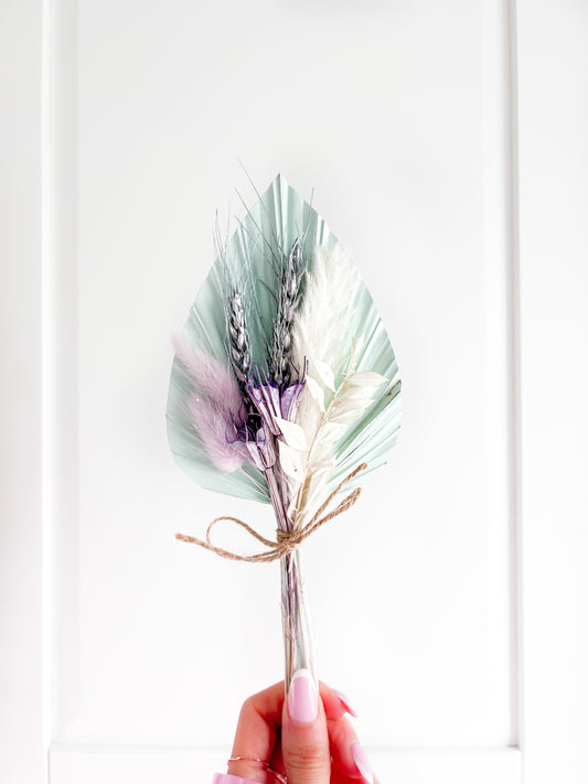 Palm Spears Dried Flower Set - Mint Green, Lilac and NeutralsPalm Spears Dried Flower Set - Pastel Green, Lilac and Neutrals