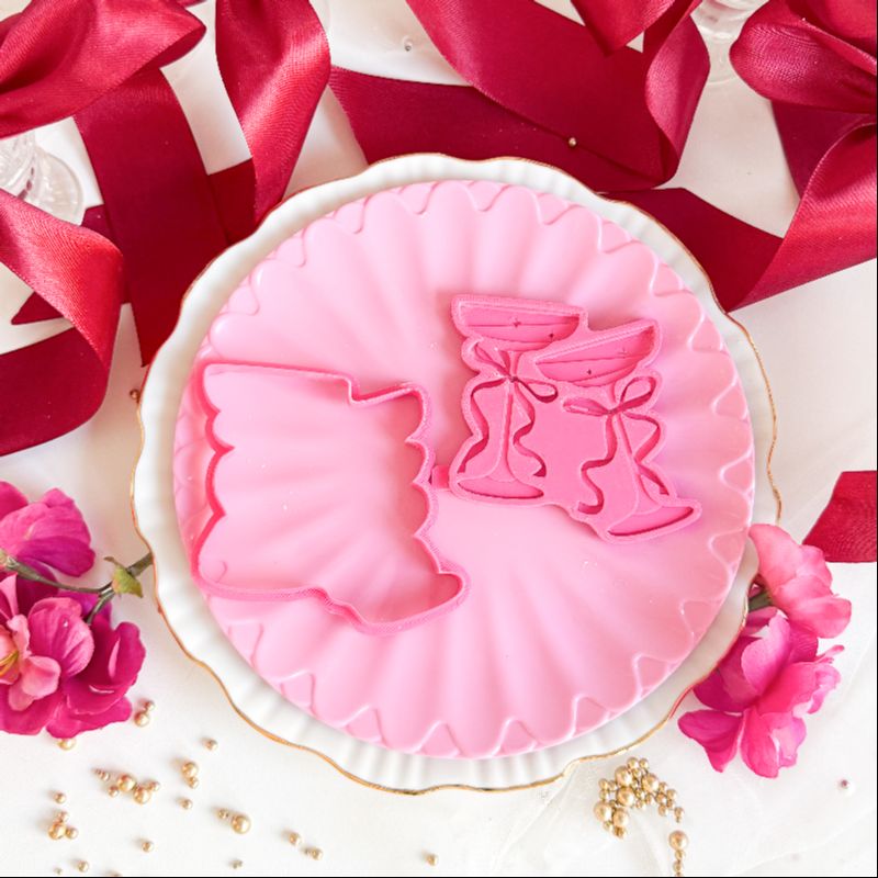 Elegant Bow Cocktail Glasses Valentine's 3D Cookie Stamp and Cutter - suitable for two tone effect